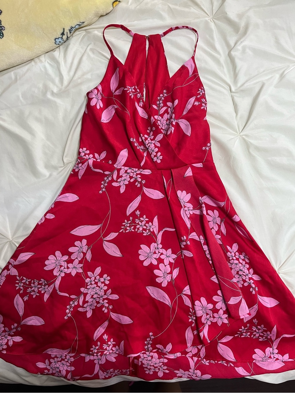 Express Red Mini Dress with Pink Floral Print